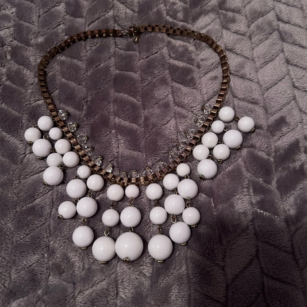 Gold chain with white beads statement necklace